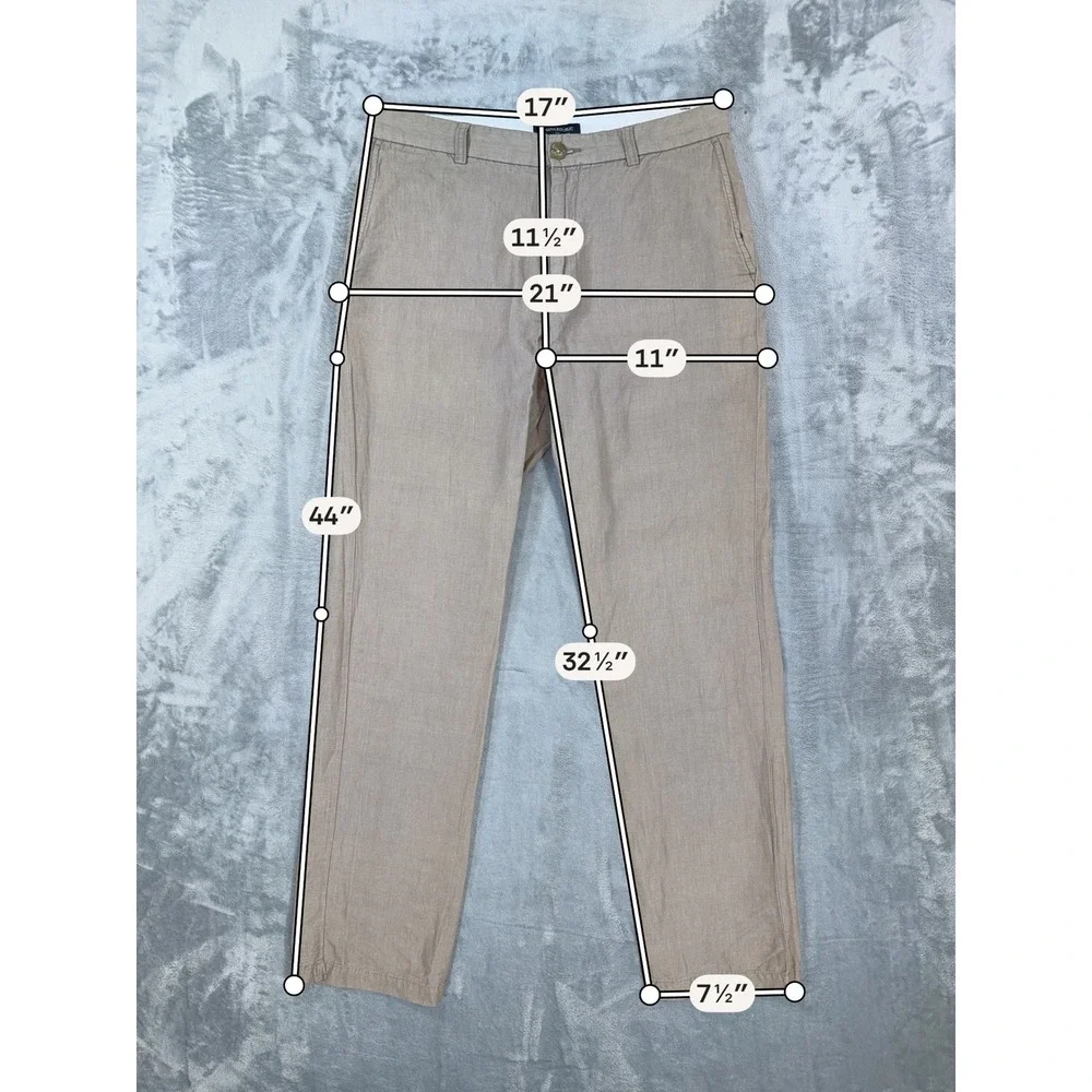 Banana Republic Gavin Straight Fit Linen Pants Men's 33x34 Beige Khaki Chino
